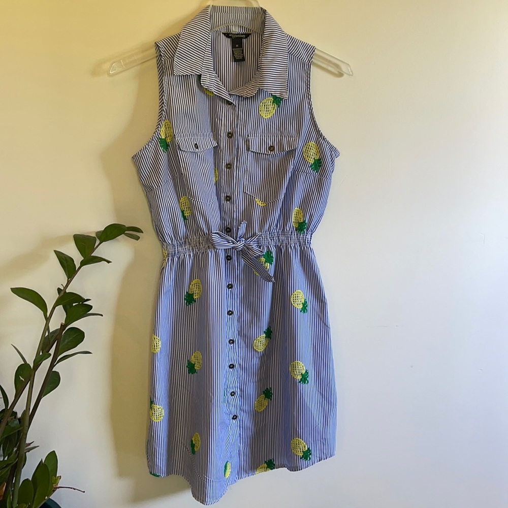 Millenium striped Pineapple embroidered dress M